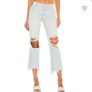 We The Free Maggie Ripped Cropped Mid Rise Straight Leg Jeans Light Wash